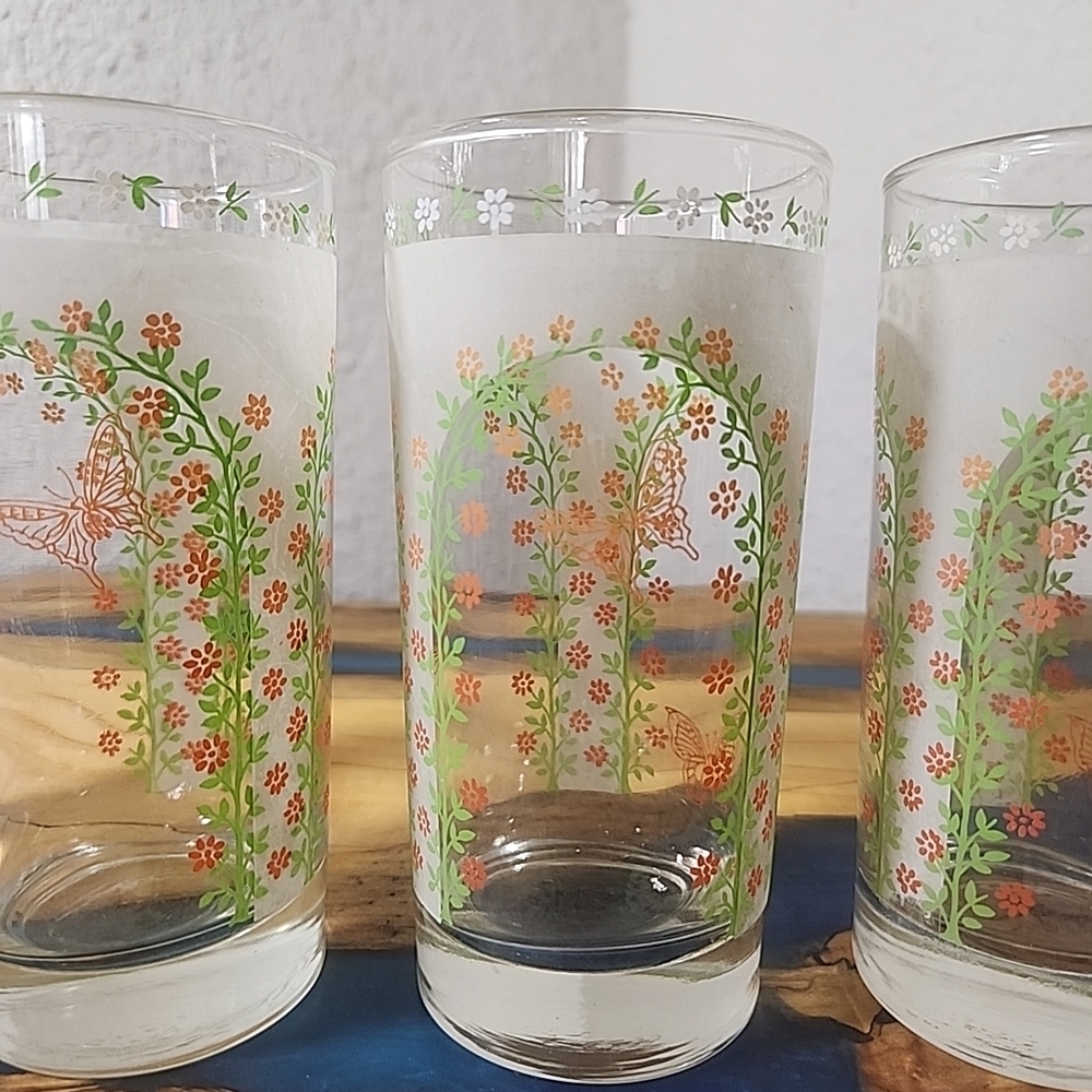 Libbey Floral Butterfly Glasses - Set of 3